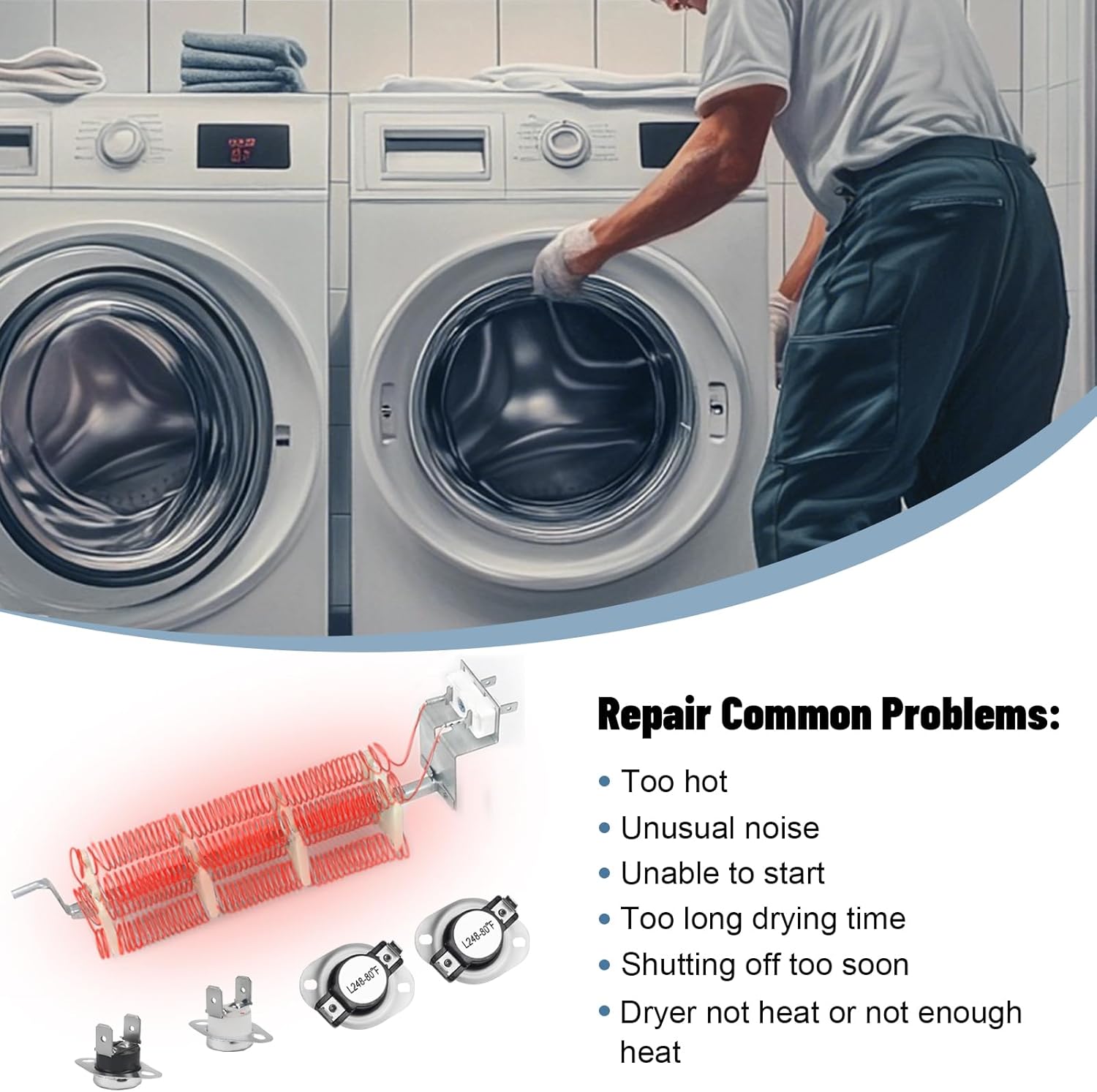 LA-1044 Dryer Heating Element and LA-1053 Dryer Thermostat Fuse Kit Compatible with Whirl-pool May-tag Dryers Replaces LA1044 AP4242494 PS2162280 PYET244AYW LNC7764A71