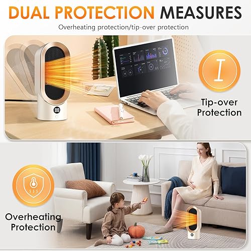 Miniatura 6 de Calentador de espacio, calentador eléctrico portátil con calentamiento rápido 2S y cerámica PTC, protección contra sobrecalentamiento, mini