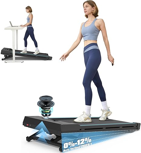 Walking Pad Treadmill with 12% 9-Level Auto Incline, 450 lbs Capacity Bluetooth Speaker Under Desk Treadmills for Home Hiking, 5 MPH