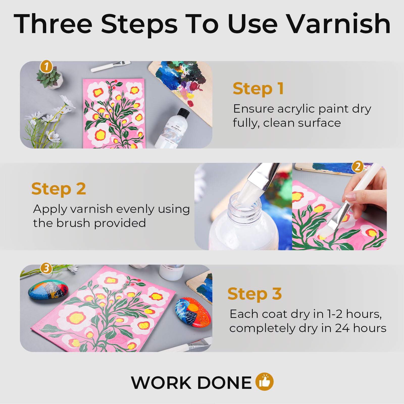 Nicpro Gloss Varnish for Acrylic Painting 8.45oz, Non-Yellowing, Non-Toxic, Anti-Crazing, Clear Acrylic Varnish for Pro Artist, Hobby Painter on Canvas Artwork, Acrylics Paint, Wood, High Gloss Finish