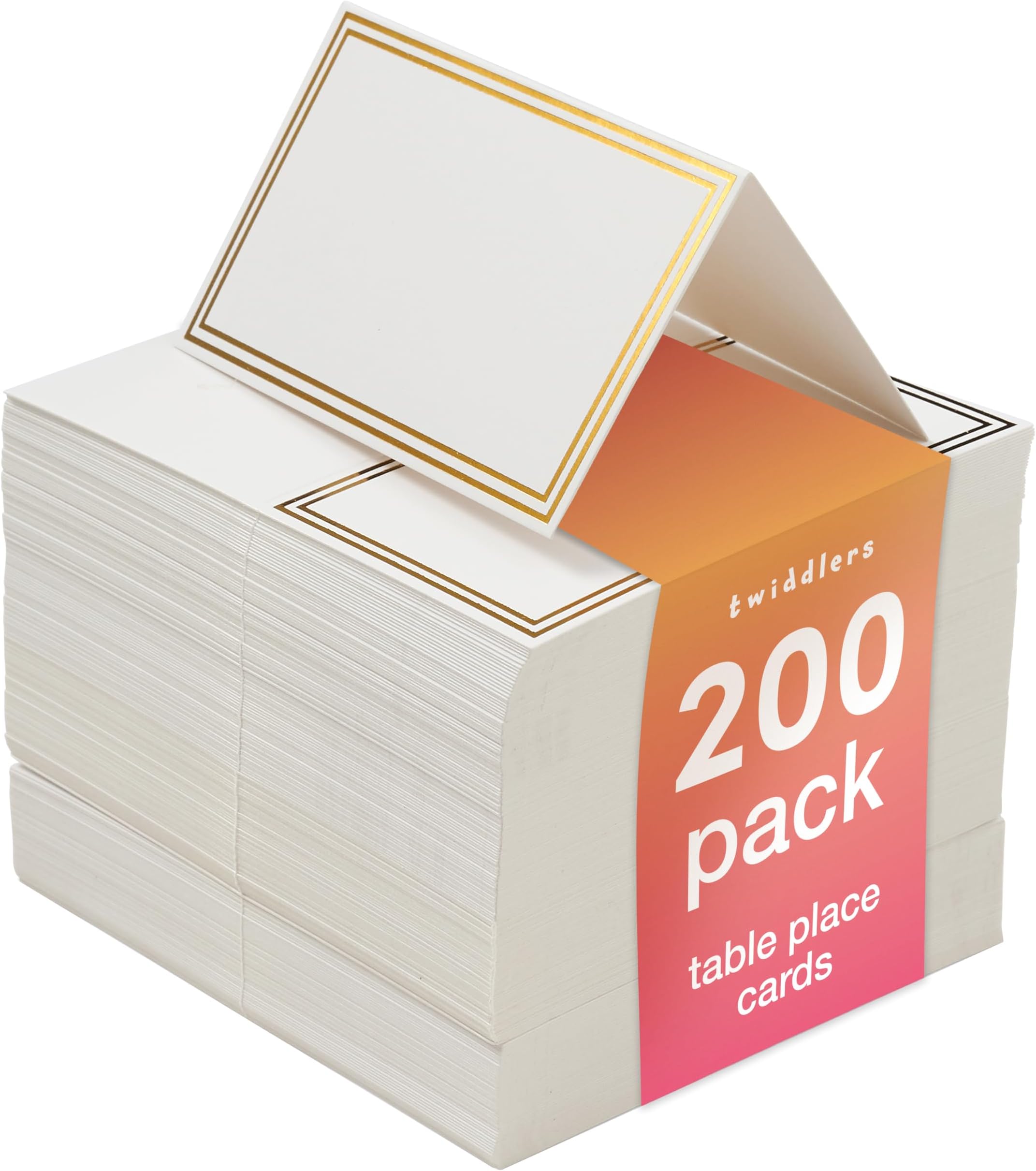 – THE TWIDDLERS 200 Pack of Wedding Name Place Cards - Foldable Blank Table Seating Cards with Elegant Gold Border for Dinner Parties and Events
