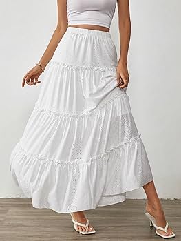 Amazon.com: KrrNFYSG Long Skirt Ruffle Hem Hollow Out Long