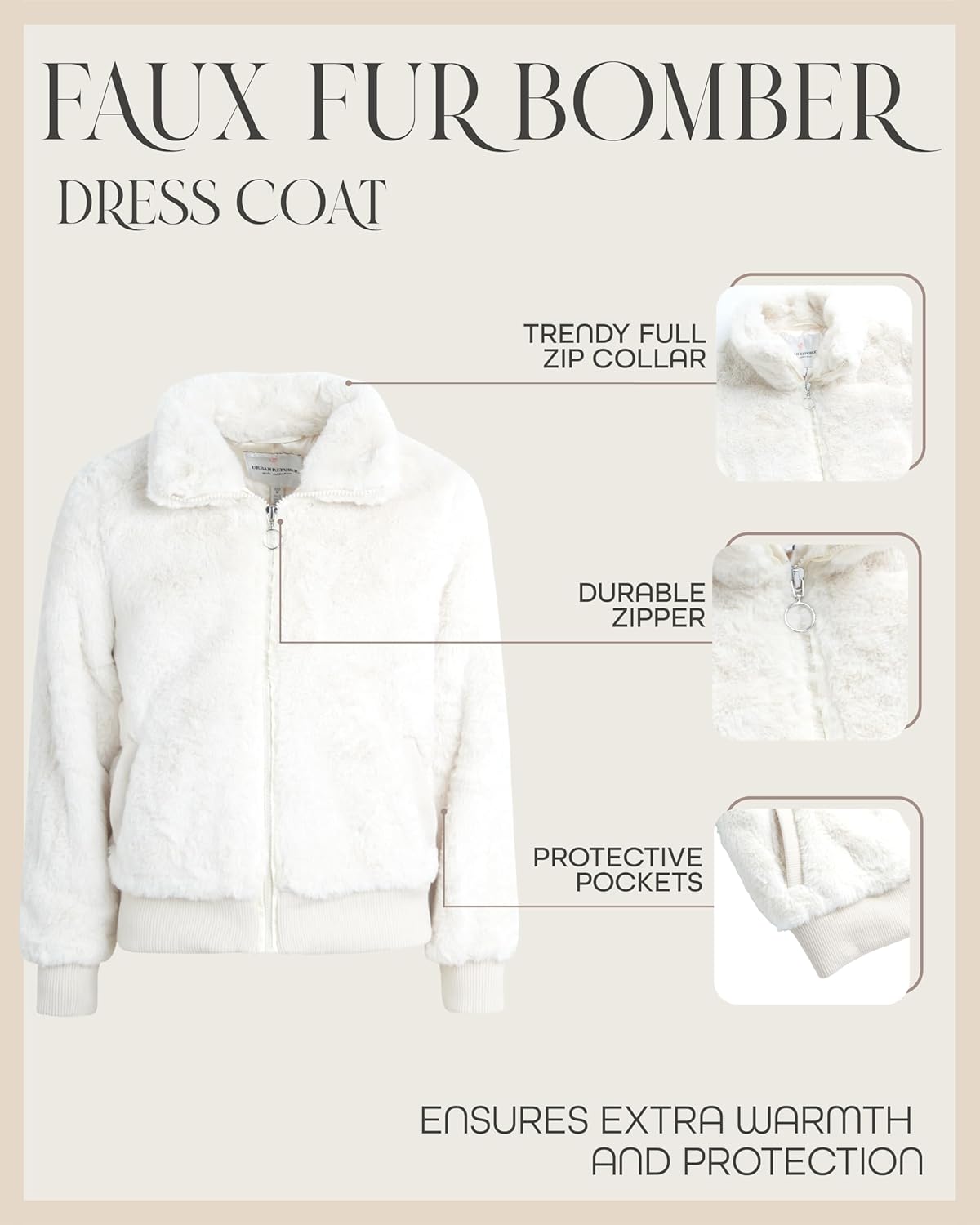 URBAN REPUBLIC Girls Winter Coat - Warm Plush Faux Fur Teddy Dress Coat and Zip Up Bomber Jacket for Girls (Sizes: 7-16) - Image 2