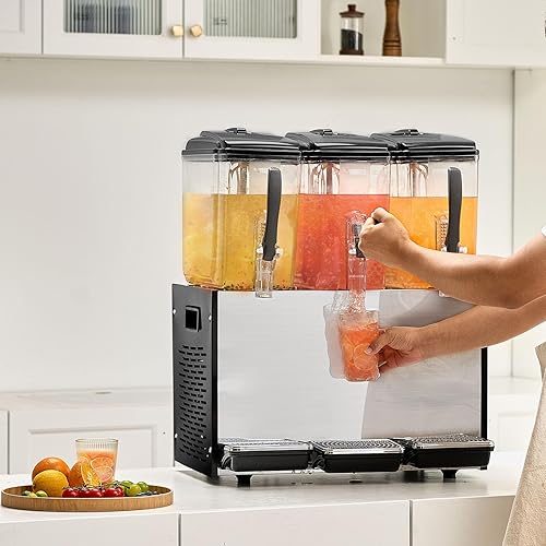 Miniatura 8 de VEVOR Dispensador de bebidas comercial, 3 tanques de 12 L / 12.7 cuartos de galón por tanque, dispensador de jugo, máquina de bebidas de té helado