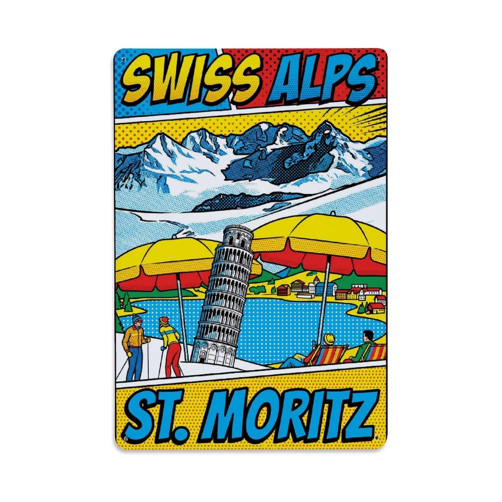 Olhnbad Style Luxury Switzerland Colorblock Alpine Travel Metal Tin Sign
