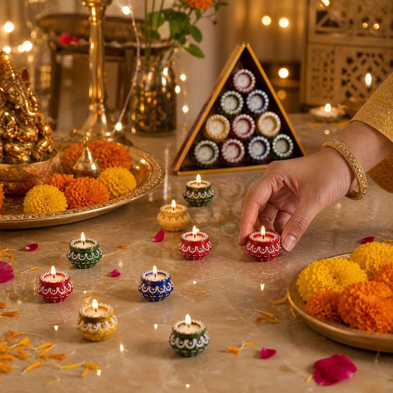 ZIG ZAG Handmade Clay Diya with Wax ( Pack of 10 ) | Multicolor Decorative Oil Lamps for Diwali, Navratri ,Pooja, Temple & Festive Decoration and Gifting ,Matki Pot Shape Tealight ,2inch