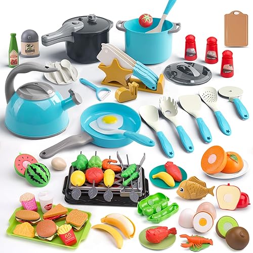 Miniatura 30 de 105 piezas de accesorios de juguete de cocina para niños, juego de cocina para acampar, ollas de juego, sartenes, utensilios, utensilios de cocina