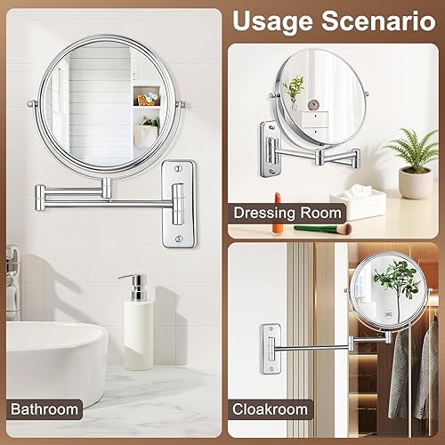 Miniatura 5 de DECLUTTR 8 Inch Wall Mounted Magnifying Mirror with 10x Magnification, Double Sided Vanity Makeup Mirror for Bathroom, Chrome Finished