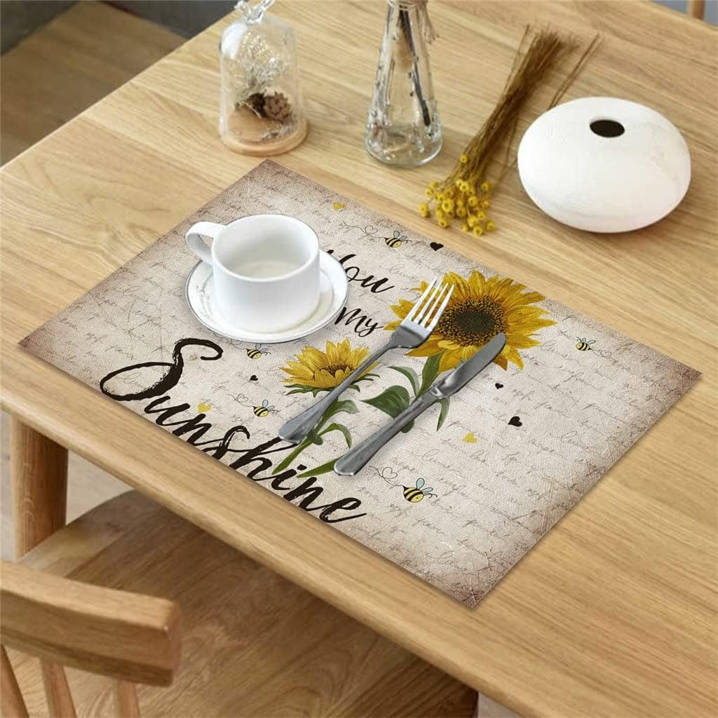 4/6pcs Set Table Mats Vintage Sunflower Table Napkin Kitchen Accessories Home Party Decorative Placemats(6 PCS)