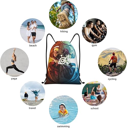 Miniatura 7 de MENRIAOV Mochila con cordón de anime, bolsa de deporte, bolsa de gimnasio, impermeable, ligera, bolsa de yoga, Negro -, Mochilas Daypack