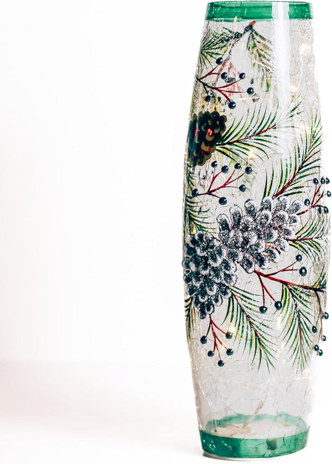 A Cheerful Giver - Pinecone - LED Glass Vase - 3.75" x 12" - Winter Decor