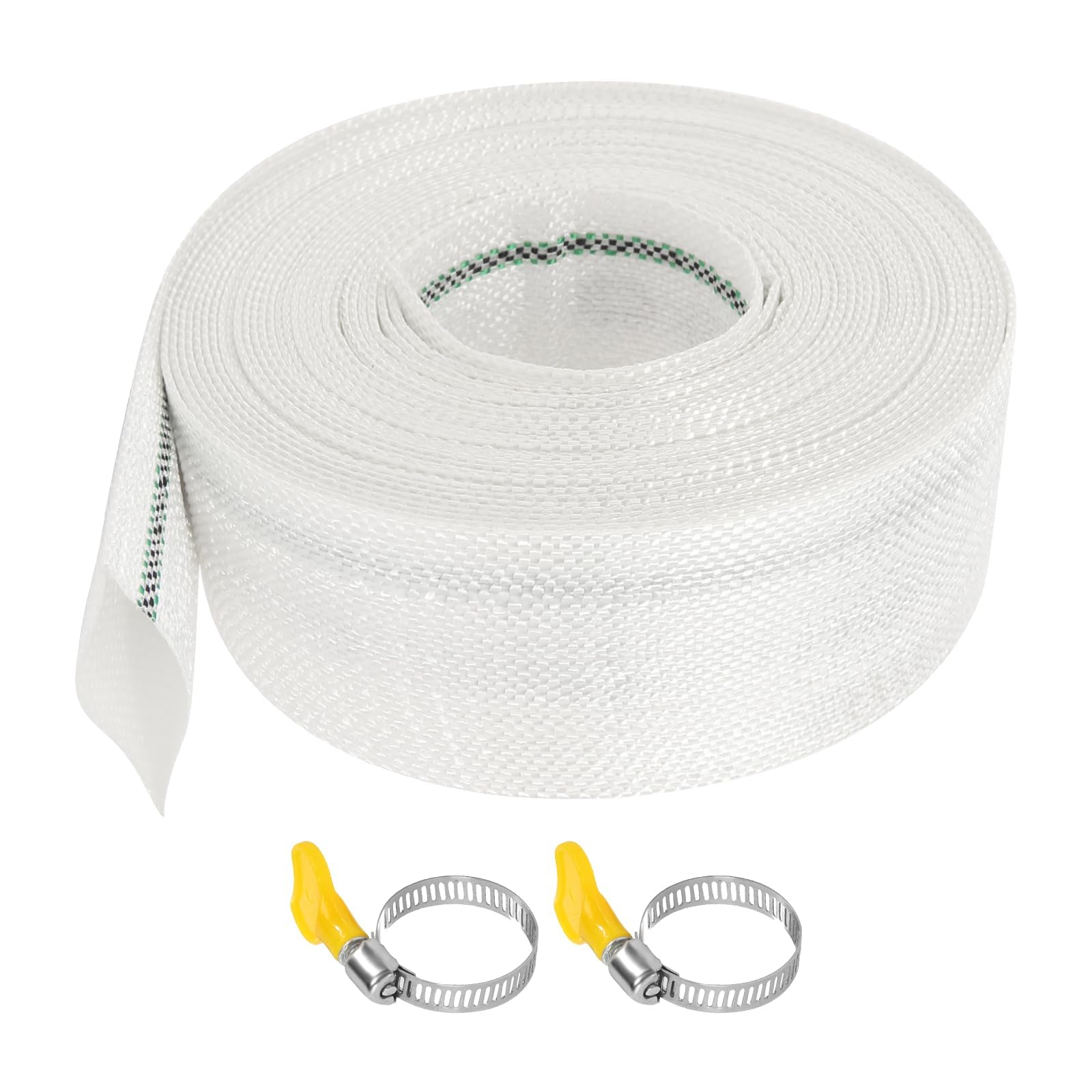 Wąż tkany, płaski wąż 1 1/4 cala, 1 rolka 32 mm 10 m, płaski wąż odpływowy, wąż do pompy z 2 zaciskami do węża, wąż do wody, wąż przemysłowy do ogrodu, rolnictwa, przemysłu