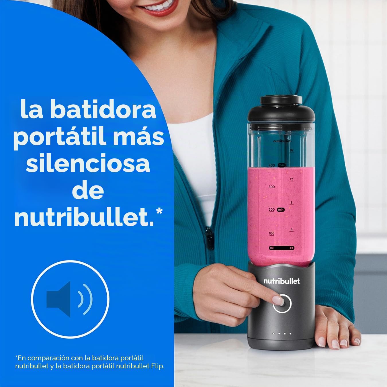 nutribullet Flex Blender en metal, alta capacidad, 500 ml, listo para viajar, cuchillas desmontables, indicador de batería, diseño portátil, elegante y compacto, fácil de mezclar, para batidos y jugos