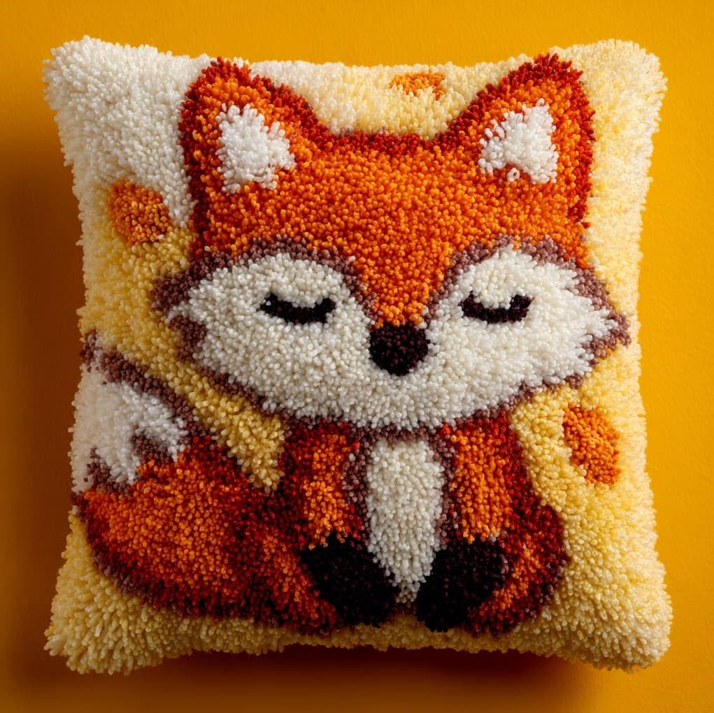 WallustrioaW Latch Hook Pillow Kits Pillow Cover,Cute Cartoon Fox