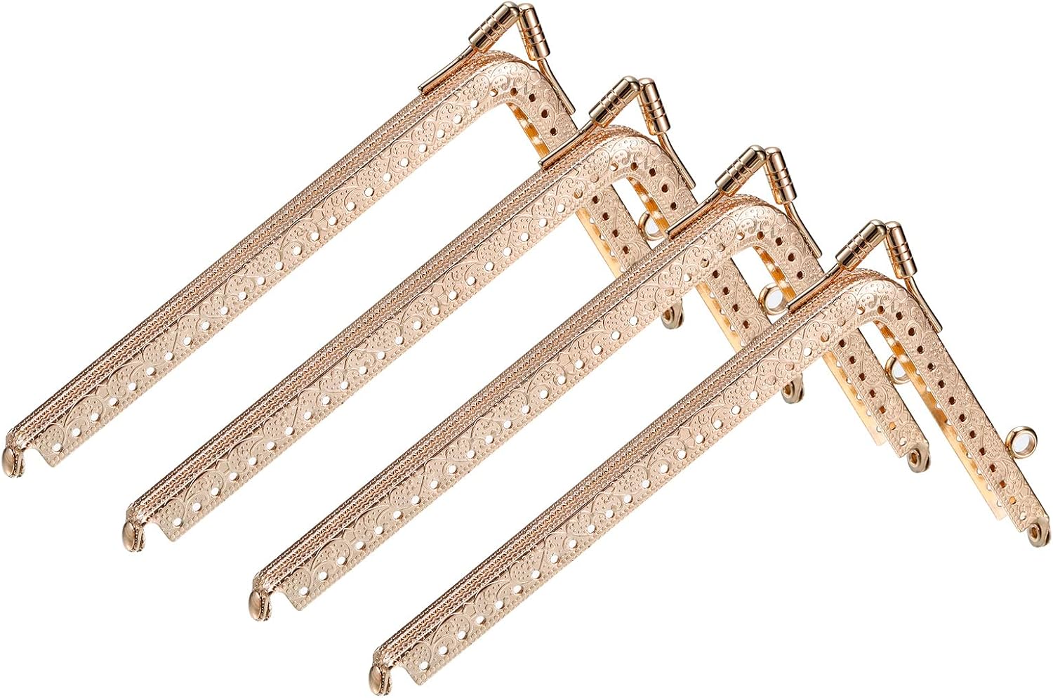 uxcell Metal Purse Frames - 7.3" 4Pcs Rectangle Kiss Lock Clasp Frame Embossed Clutch Frame for Coin Purse Sewing Bag Making DIY Craft, Gold