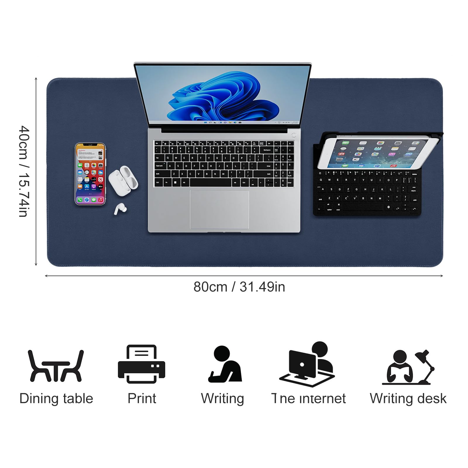 MumdoYAL Tapete de Escritorio, Alfombrilla de ratón, Desk Mat, tapete Impermeable de PU, 80 x 40 cm, Ideal para Oficina o hogar, de Doble Cara (Plata、Azul Cielo)
