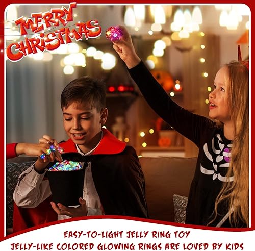 Miniatura 6 de Leyndo 150 anillos de luz LED, recuerdos de fiesta, anillos que brillan en la oscuridad, anillos de goma de gelatina con baches para niños,