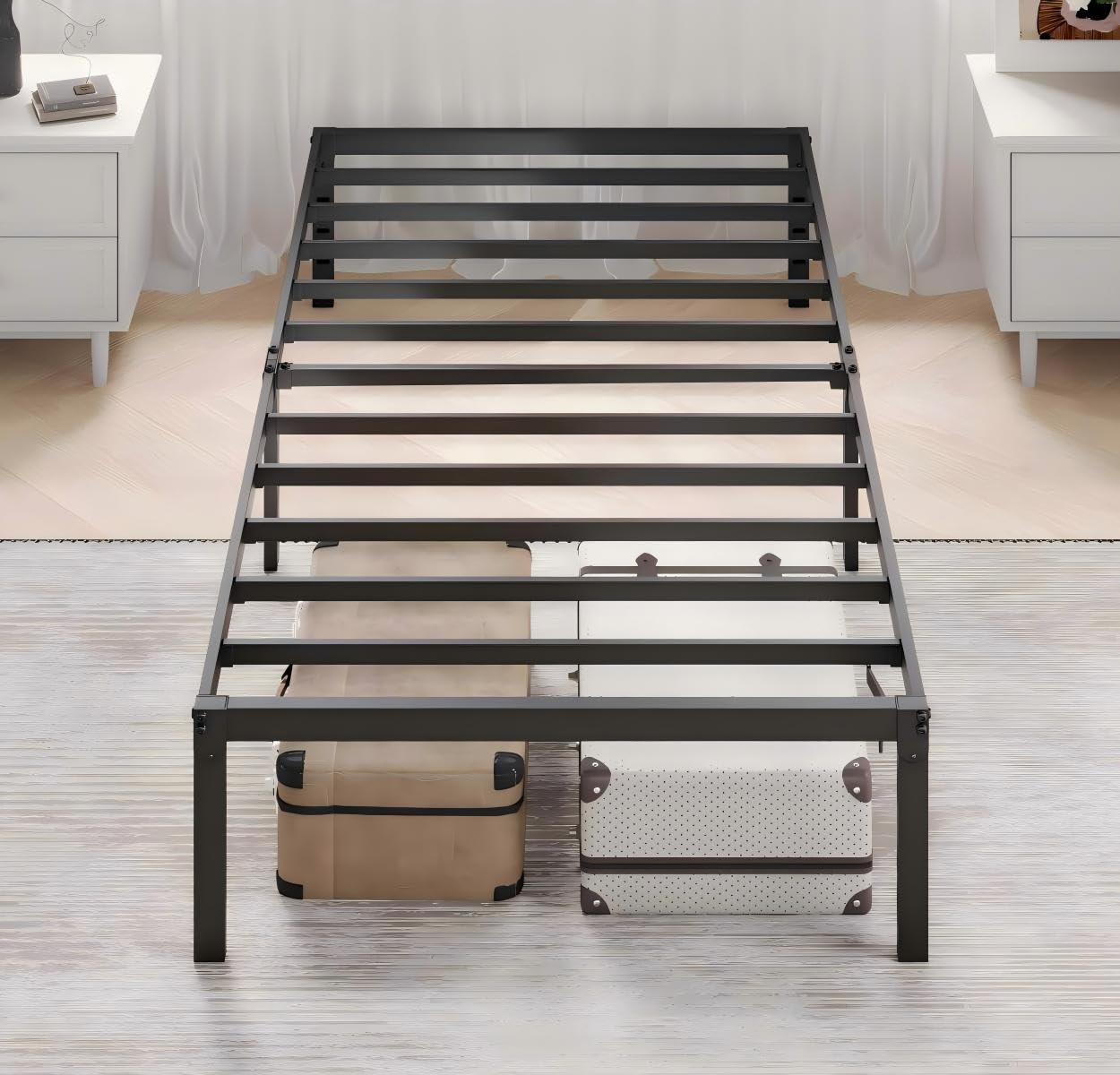 MUTICOR Lit métal 90x200 cm avec Rangement, Design Moderne, Noir