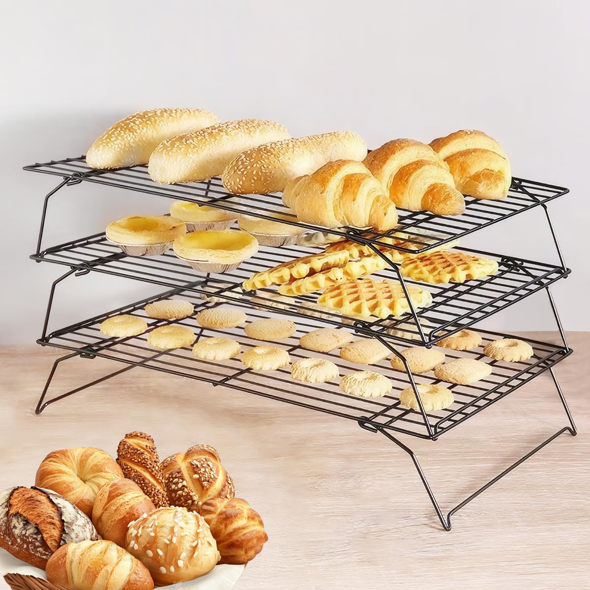 FoldabStackabCake - Estante de refrigeración para pasteles, galletas y pasteles, disponible en juegos de 1 y 3 piezas, dimensiones: 40 x 25 x 20 cm y 40 x 25 x 6,6 cm