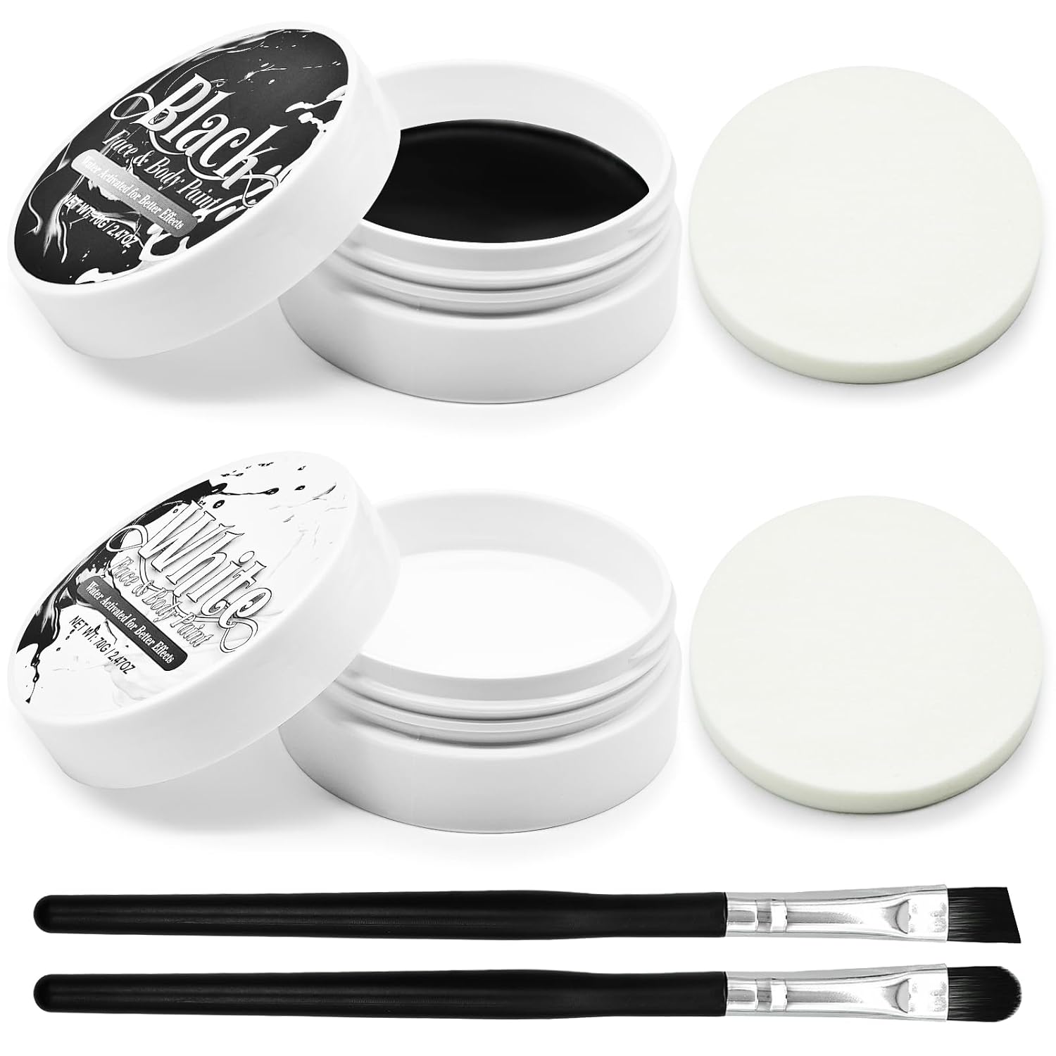 Black and White Face Paint Set - 2.47 oz Halloween Face Body Paint Skeleton Ghost Skull Cosplay Costume Professional SFX Corpse Special Effects Makeup Kit for Adults Kids Full Coverage Skin Paints