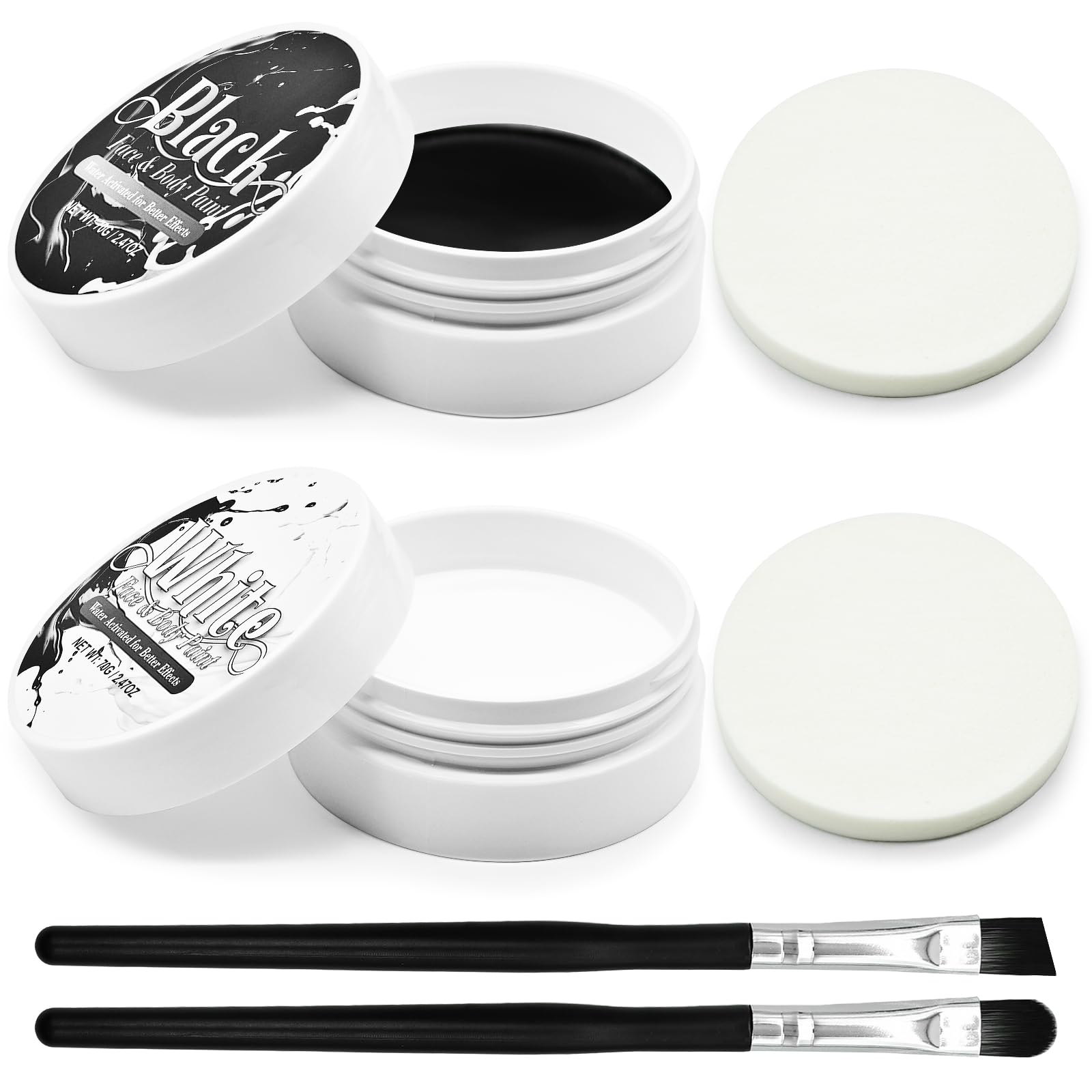 Juego de pintura facial en blanco y negro, 2.47 onzas, pintura facial de Halloween, esqueleto, calavera fantasma, disfraz de cosplay, cadáver SFX profesional, kit de maquillaje de efectos especiales