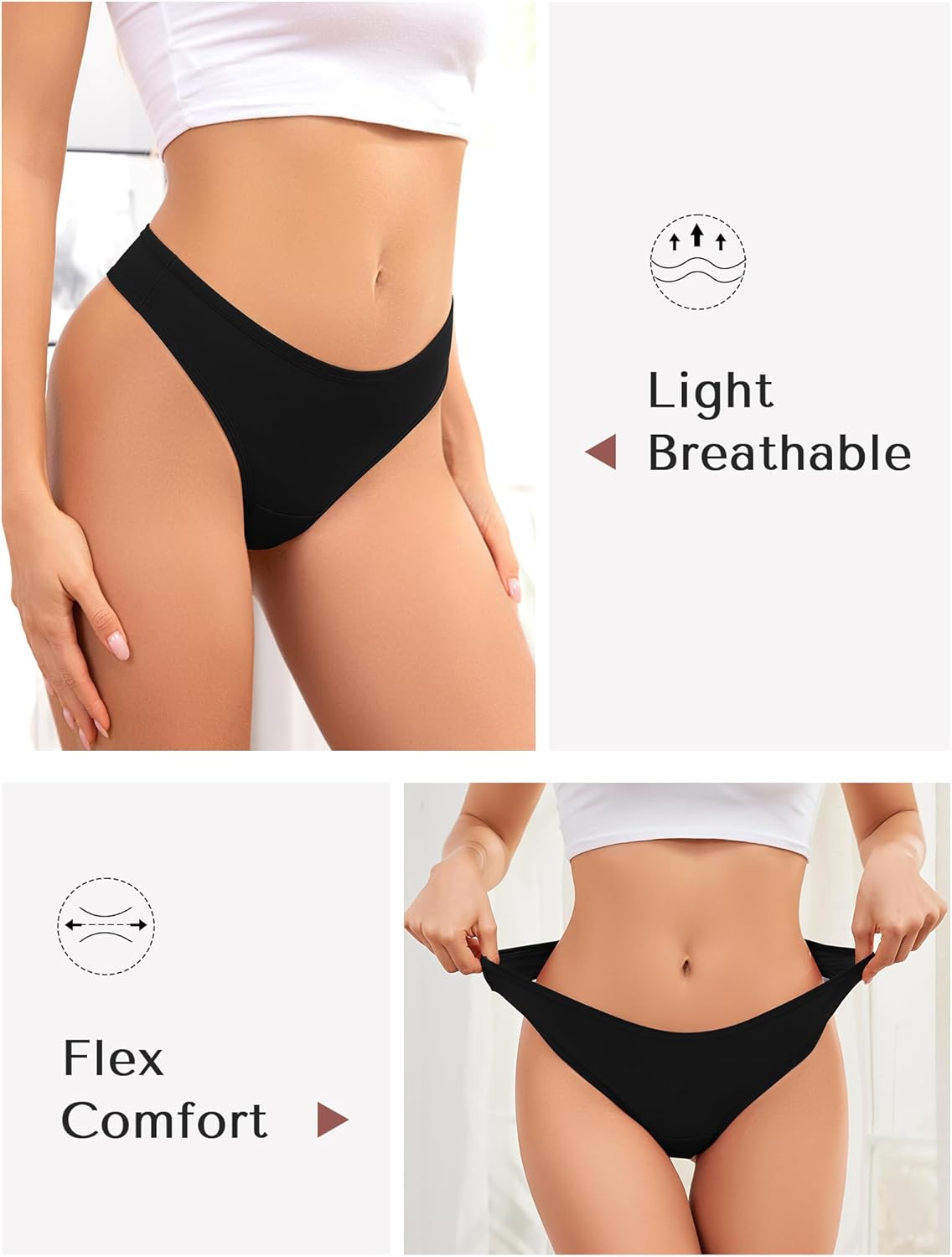 ANSUKOO Cotton Thong Underwear for Women 6 Pack,Ladies Comfortable Panties,Woman Breathable Soft Panty Tangas,Mid Rise Undies - Image 4