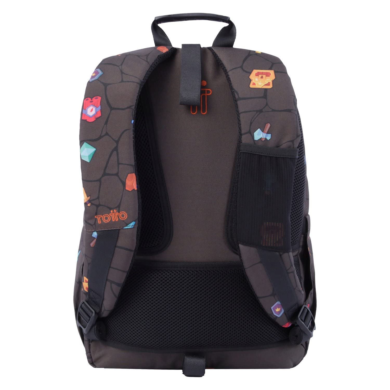TOTTO - Mochila Escolar Adaptable a Carro, Modelo Acuareles, Capacidad 20 L, Bolsillo para Pc 14", 2 Bolsillo Botella, Espaldar Ergonómico con Flujo de Aire, Correas en S, Estampado Videojuegos