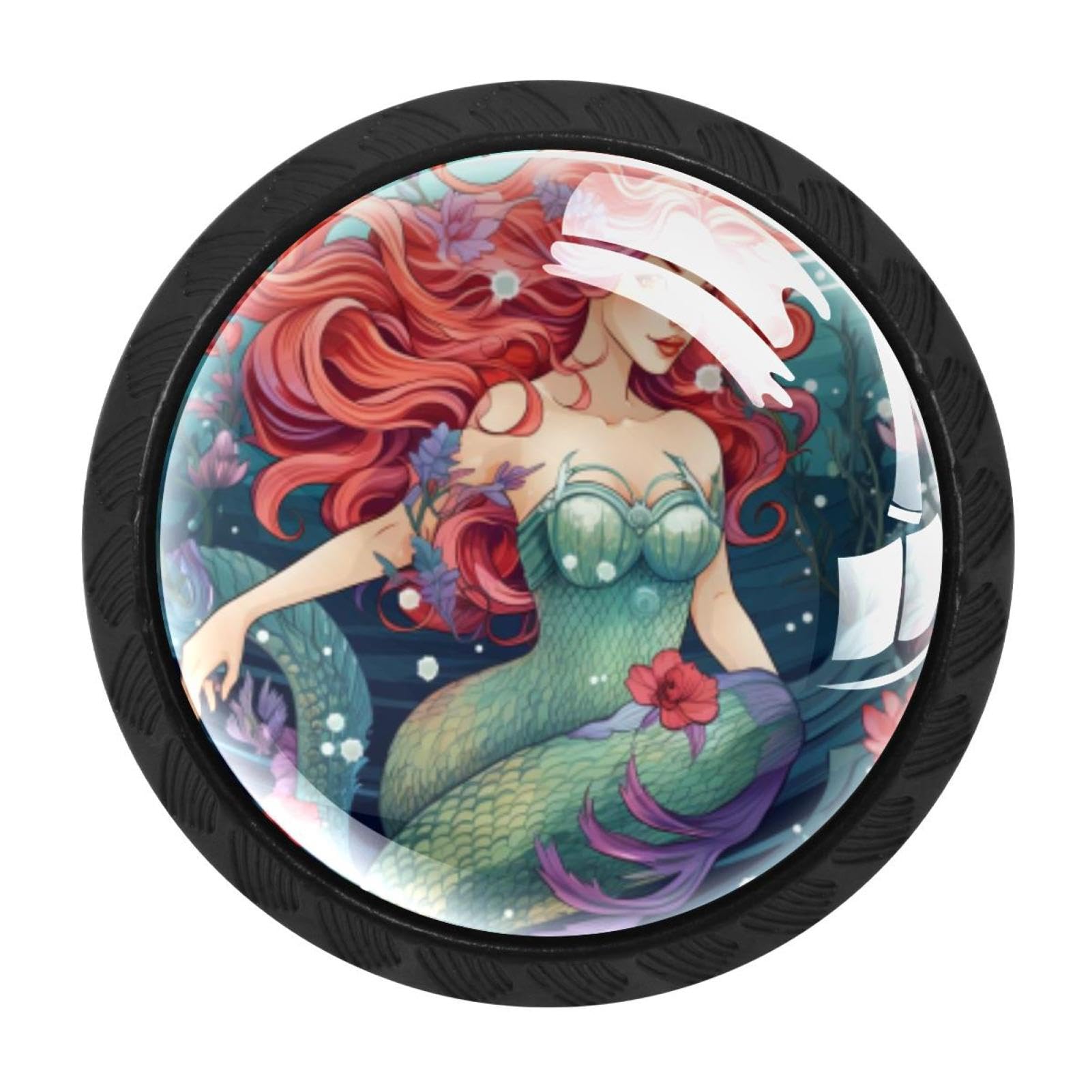 Chenzzzz Multicolored 02 4 Pieces Mermaid Drawer Knobs, 35Mm Black Kitchen Cabinet Knobs, Drawer Pulls And Knobs, Glass Cabinet Hardware Single Hole Knob For Cabinets And Drawers Round