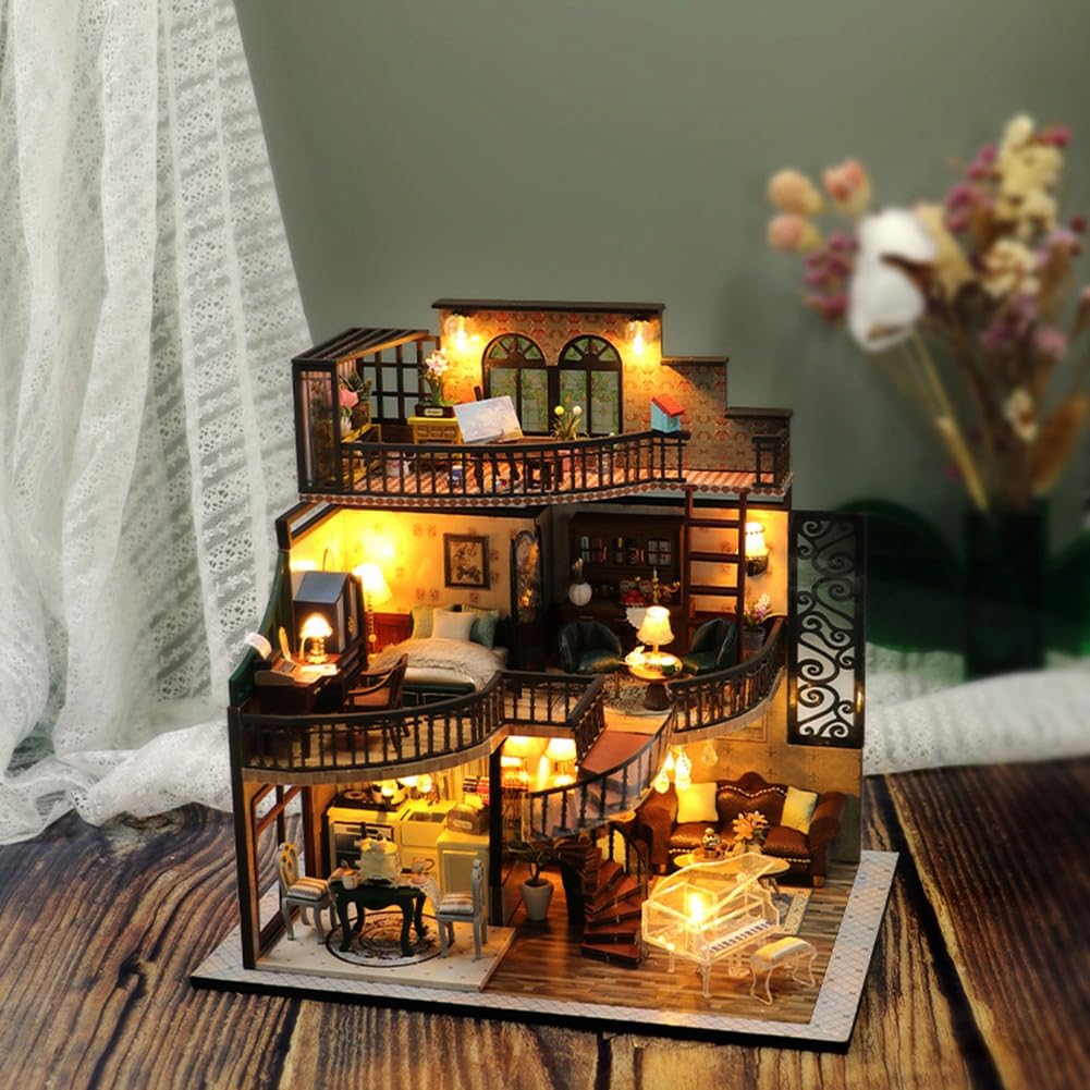 DIY Book Nook Insert Zestawy Drewniany Dom Dla Lalek Zestaw Do Budynku Magiczny Dom Casa Bookend ze Światłami LED Regał na książki