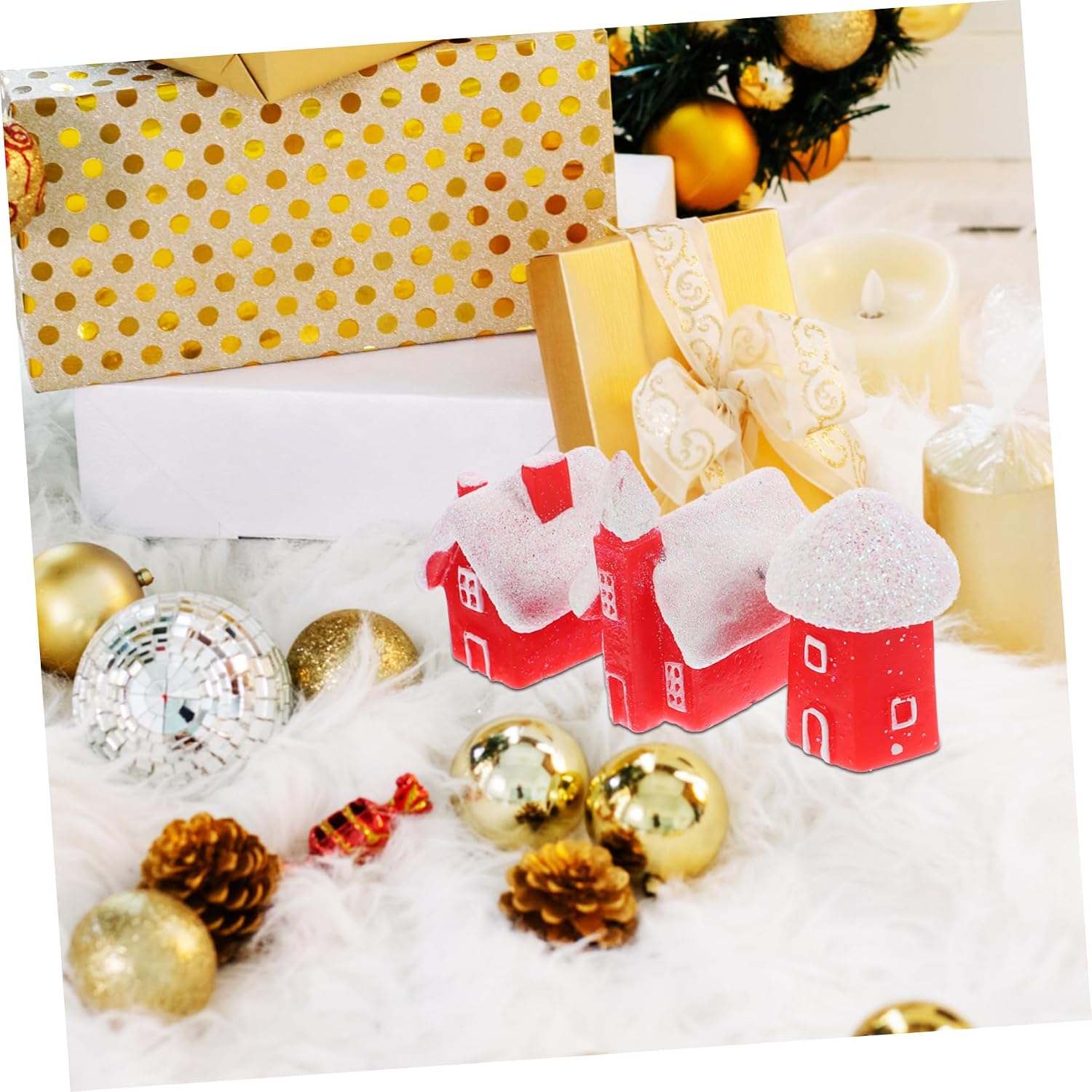 6pcs Resin Xmas Miniature Snow House Ornament for Christmas Decor