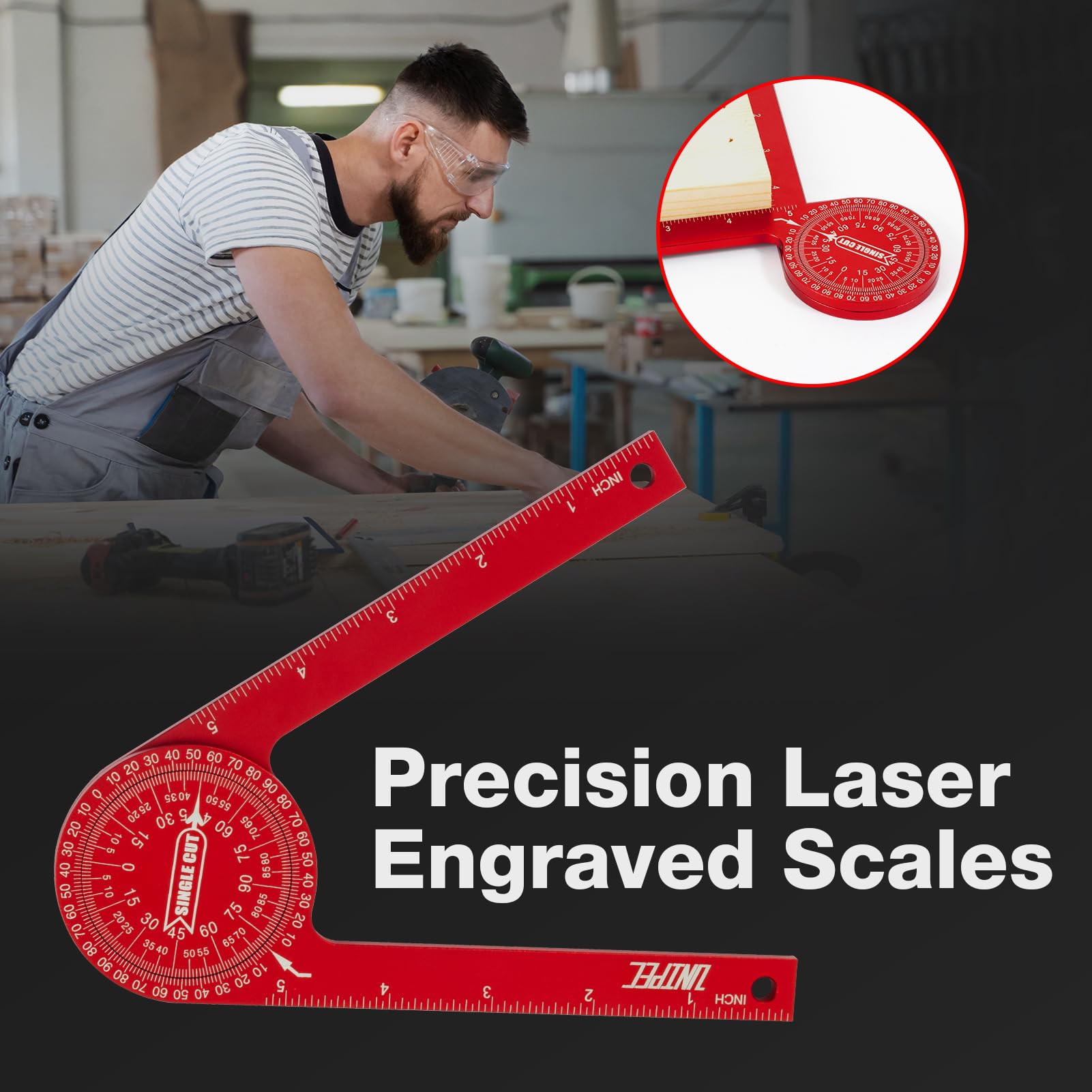 AltitudeCraft Precision Aluminum Miter Saw Protractor – 7.28" Rust-Resistant Angle Finder, 360° Rotation, Laser-Engraved Scales, For Woodworking & Trim