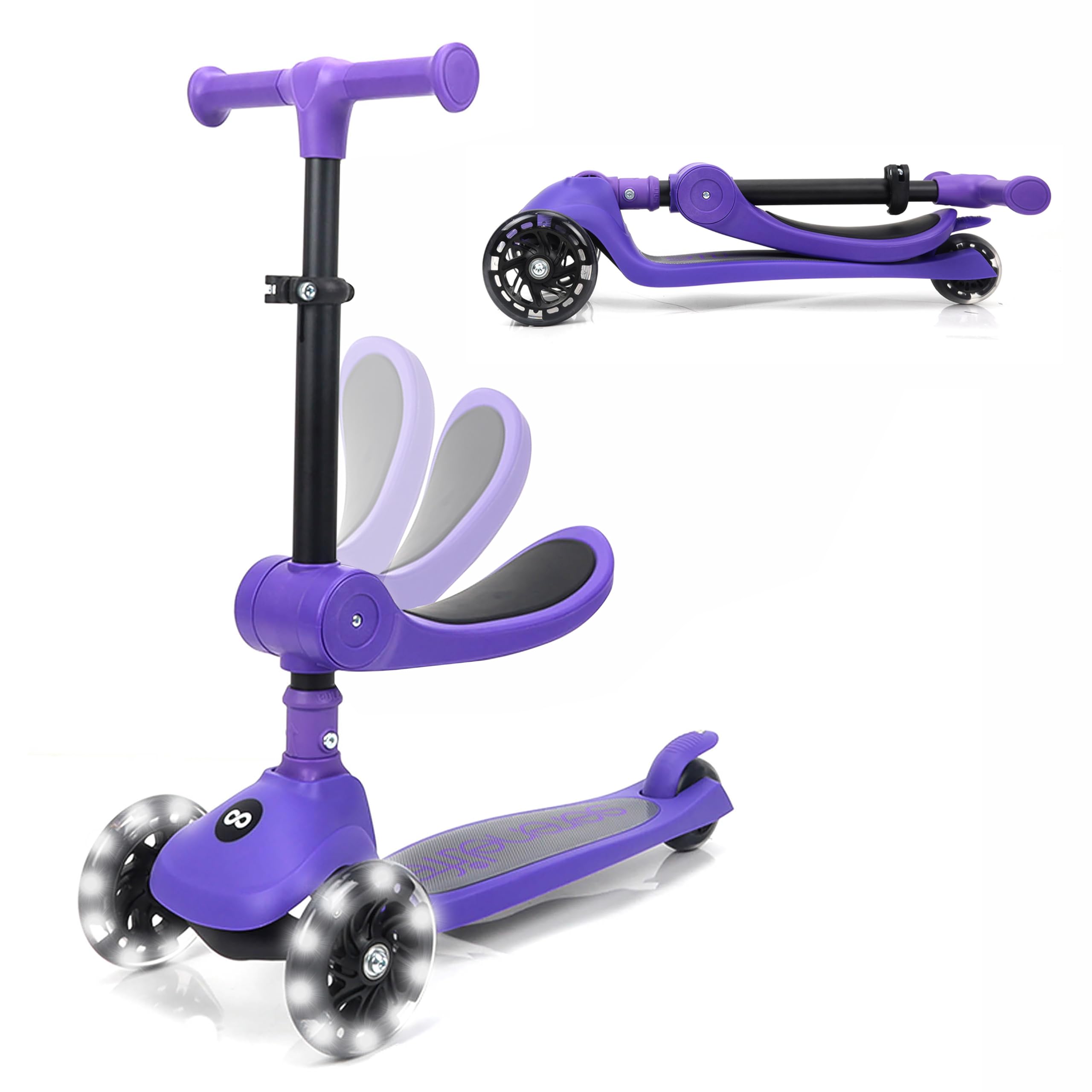 SereneLife Kids Scooter for Ages 3–7 – 3 Wheel Kick Scooter with Seat Option, Light-Up LED Wheels, Lean-to-Steer, Foldable, Adjustable Height, 50 kg Capacity — image 1