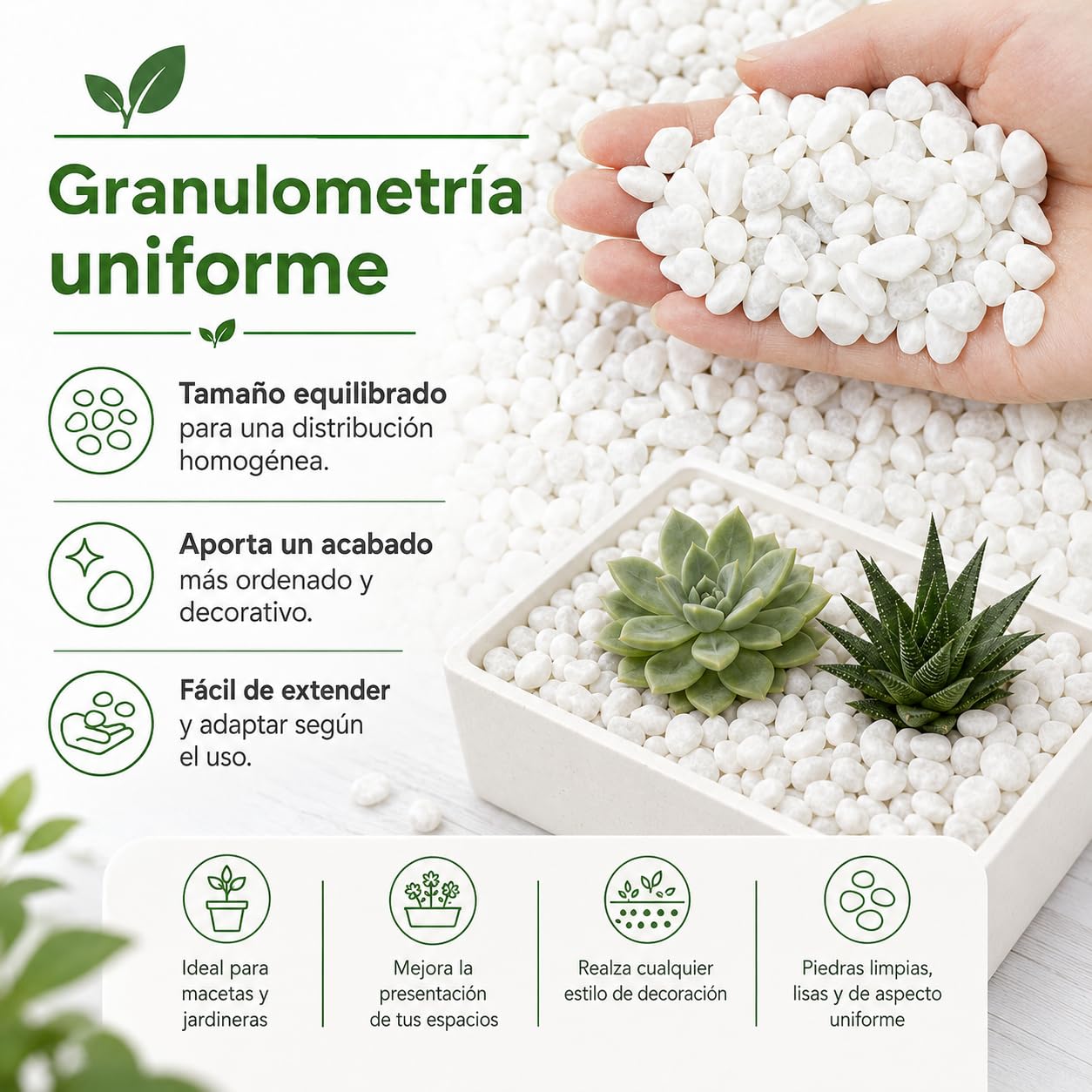 Piedras Blancas para Jardin y Terratios| Piedras Decorativas para Macetas | Ideal para Acuarios | Piedras Marmolina Blanca |Fácil Aplicación y Múltiples Usos (Saco 8/12 25kg)