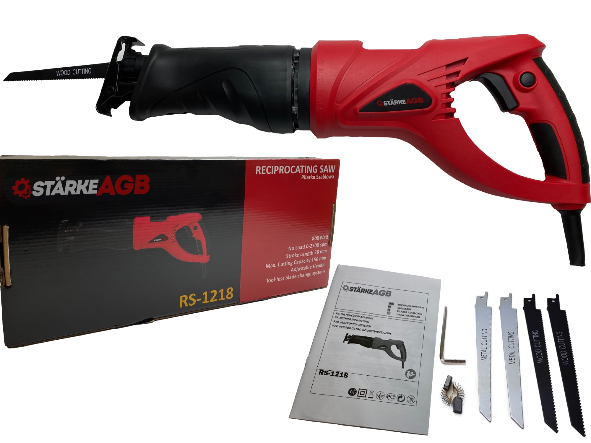 Sega a Sciabola Professionale RS-1218 800W – 2700 Spm – Velocità Variabile – 4 Lame per Legno e Metallo – SoftGrip – SDS