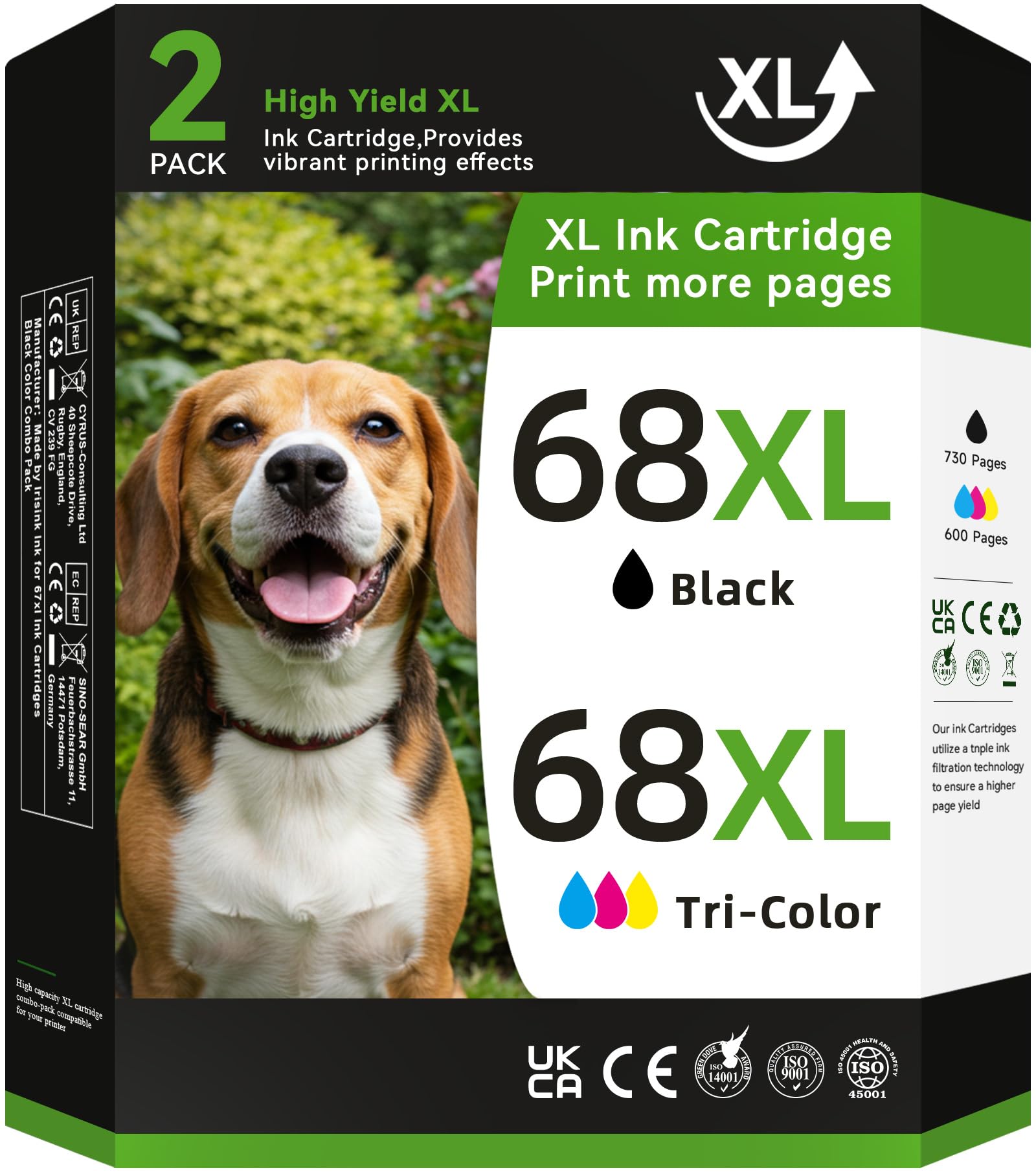 68 Ink Cartridges Black/Color Combo Pack Compatible for HP 68 Ink Cartridges for HP Ink 68XL Black Color Combo Fit for Envy 6155e 6555e 6100e 6500e 6552e 6558e Printer (2 Pack, 1 Black, 1 Tri-Color)