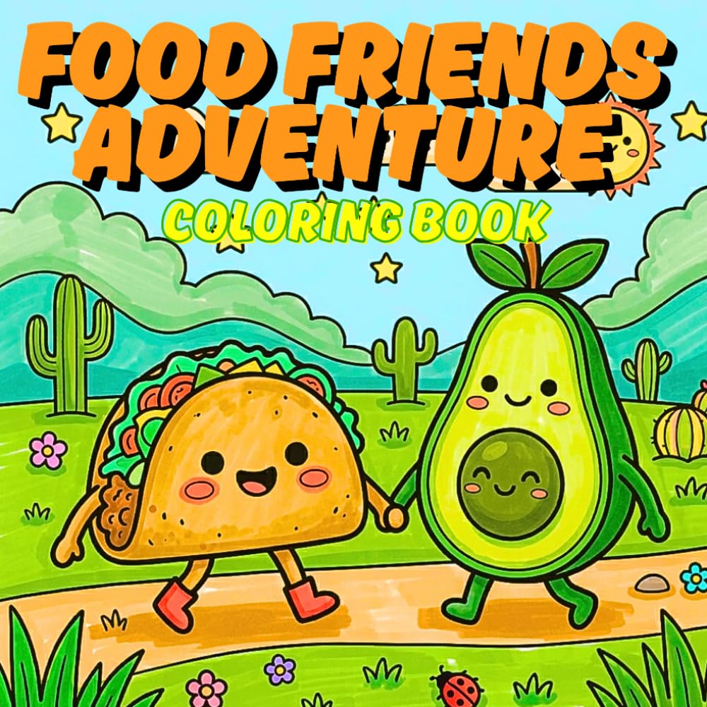 Food Friends Adventure Coloring Book: Fun Journey Scenes with Adorable Food Buddies Easy Relaxing Pages