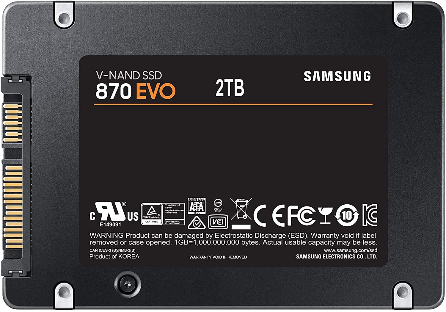 SAMSUNG 870 EVO MZ-77E2T0E SSD interno, Nero, 2 tb
