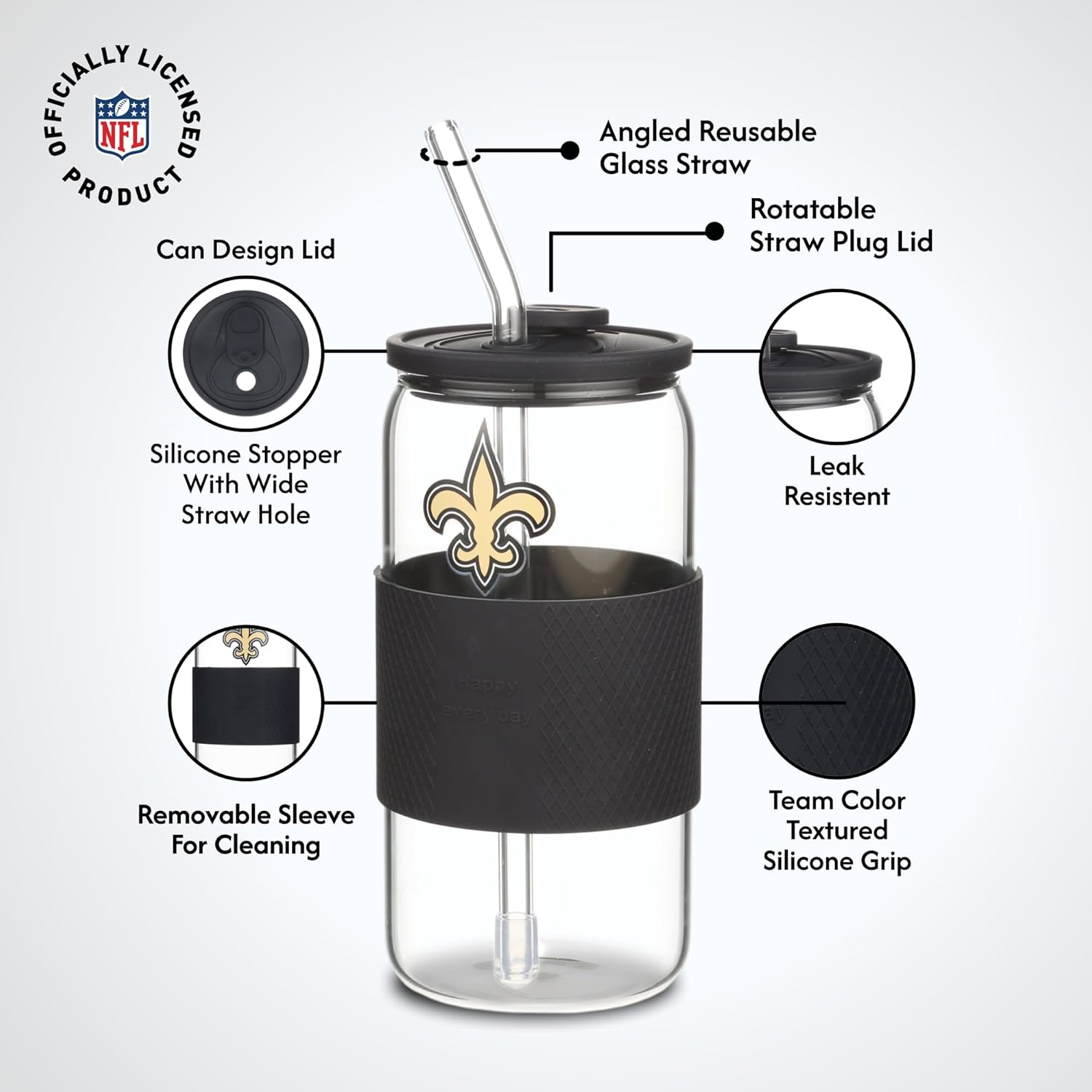The Memory Company Officially Licensed 18oz Glass with Silicone Lid and Wrap, Baltimore Ravens