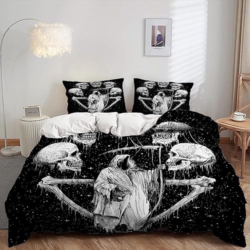 AILONEN Juego de funda de edredón de calavera para niños, funda de edredón de calavera tamaño individual, 1 funda de edredón de 2 fundas de almohada
