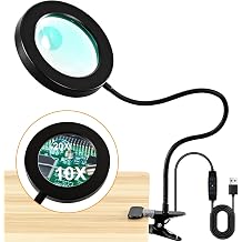 20X/10X Dual-lens Magnifying Glass with Light and Timer, Combination Lens Magnifier with Light, 3 Color Modes, 2 in 1 Magnifying Desk Lamp for Craft Hobby Painting Sewing Close WorkNo Adapter