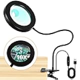 20X/10X Dual-lens Magnifying Glass with Light and Timer, Combination Lens Magnifier with Light, 3 Color Modes, 2 in 1 Magnifying Desk Lamp for Craft Hobby Painting Sewing Close Work(No Adapter)