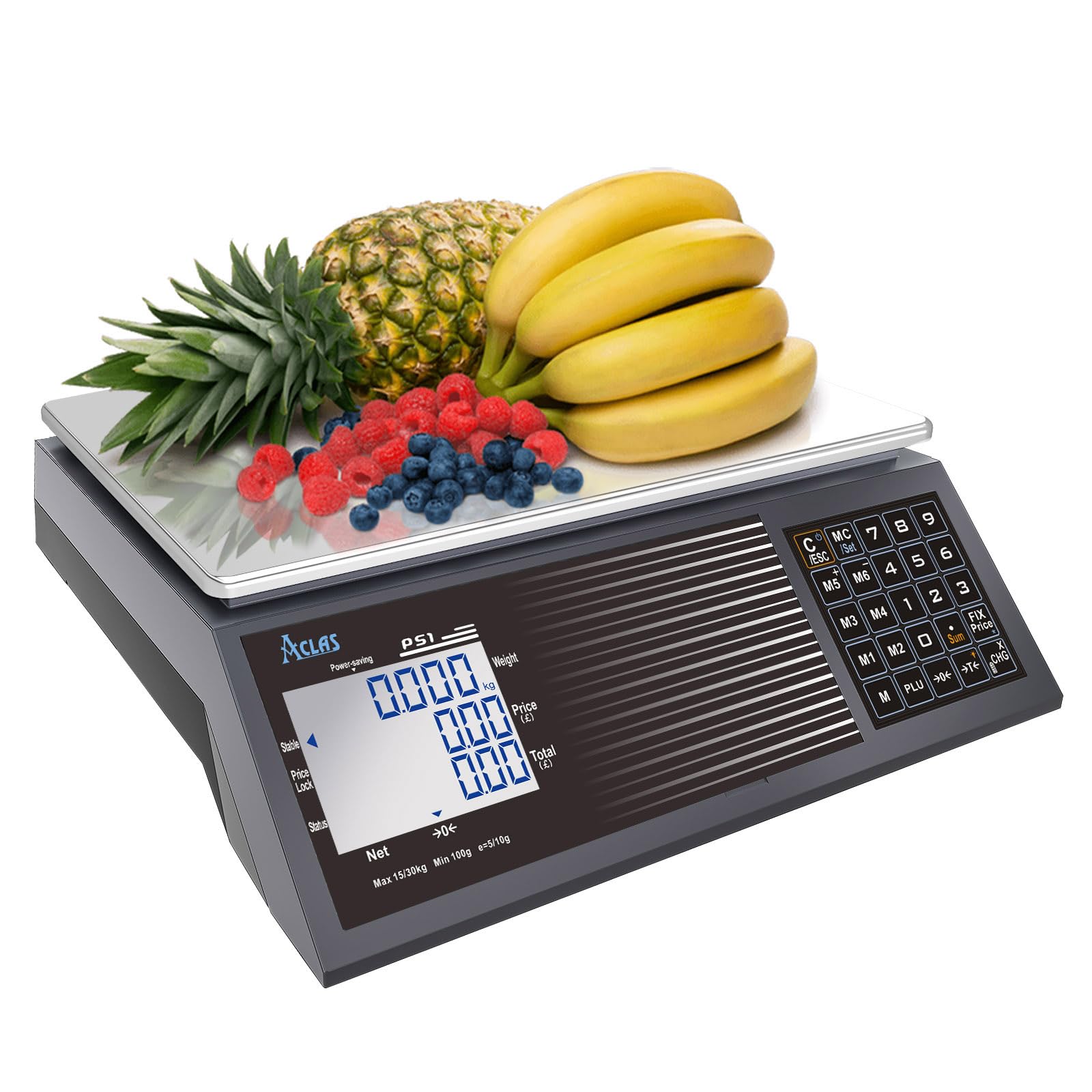 "ACLAS Marktwaage Waage 30Kg 10g Kontrollwaage Geeichte Ladenwaage - mit Dual LCD-Display Industrie Preiswaage Digitale f?¡ì1r Lebensmittel, Fleisch, Feinkost, Obstmarkt"