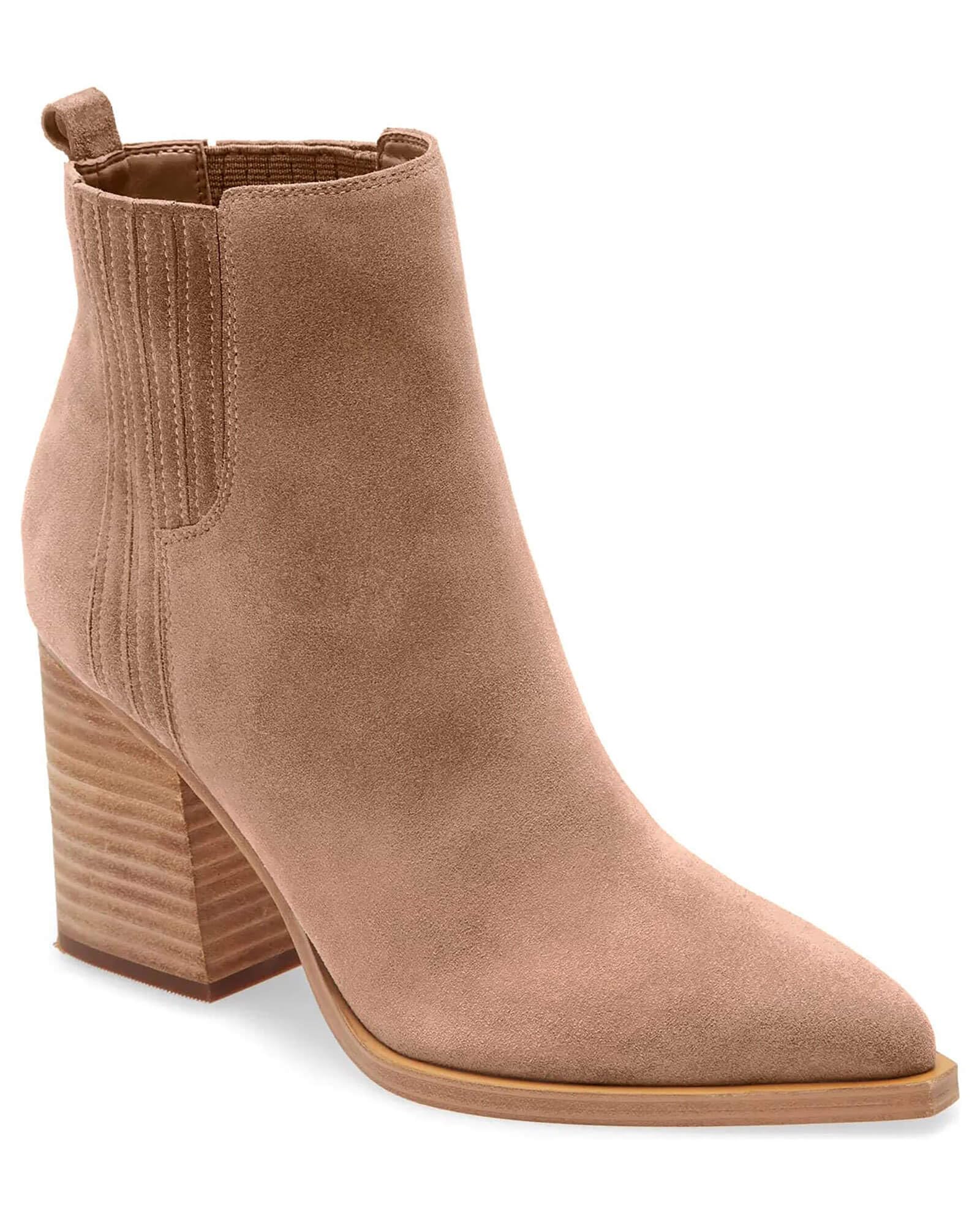 Imily Bela Womens Ankle Boots Pointed Toe Chunky Stacked Mid Heeled Faux Suede Leather Booties