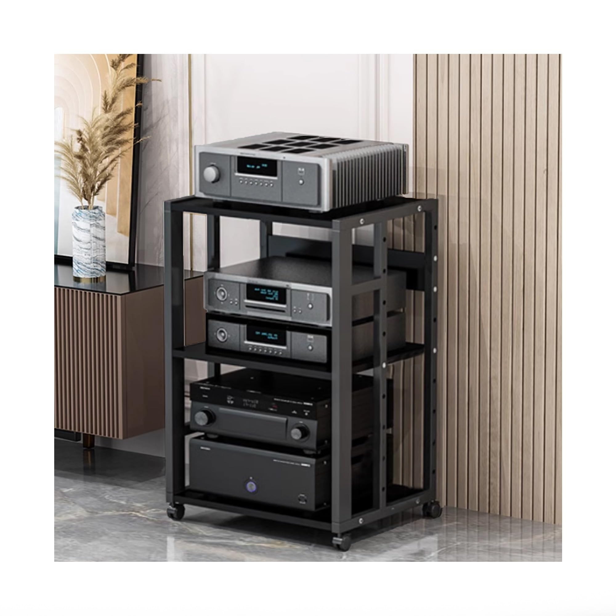 Mobile Audio-Video Moderno con Ripiani a Vista, Ideale per Home Theater, studi di Registrazione, studi di Produzione e uffici - Nero, 50x40x69 cm