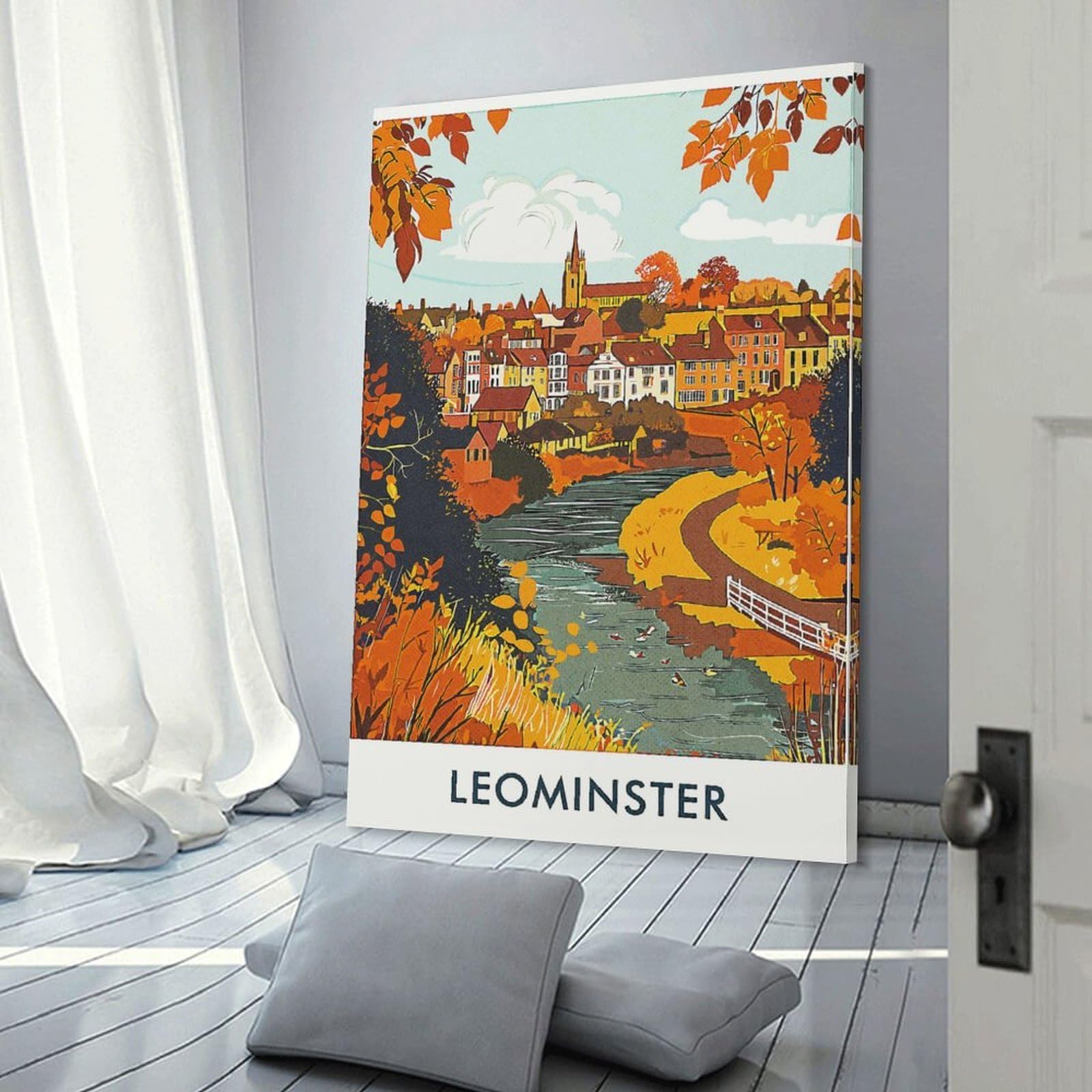 Junmoney Frame-Style-7 Leominster Town Landscape Canvas Wall Art, 20X30inch(50X75cm), For Living Room, Bedroom Or Home Office, A Wall Art Gift For Fresh Interiors