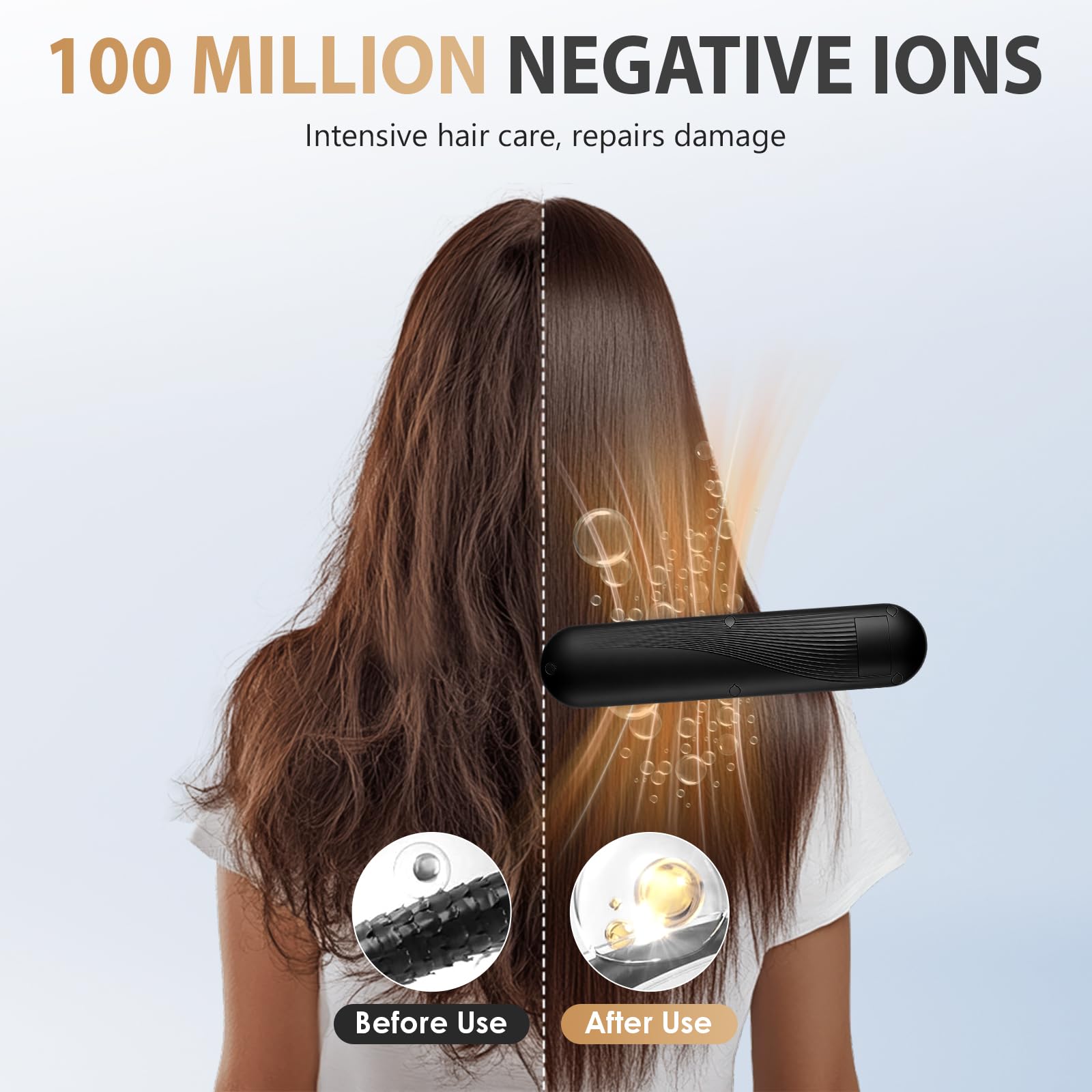 Mini Haarglätter Bürste, Tragbare Glättbürste Kabellos, Professionelles Haarwerkzeug zum Stylen, 4 Temp Einstellungen (140℃-200℃) & Verbrühungsschutz, Ionen Haarglätter für Alle Haarlängen
