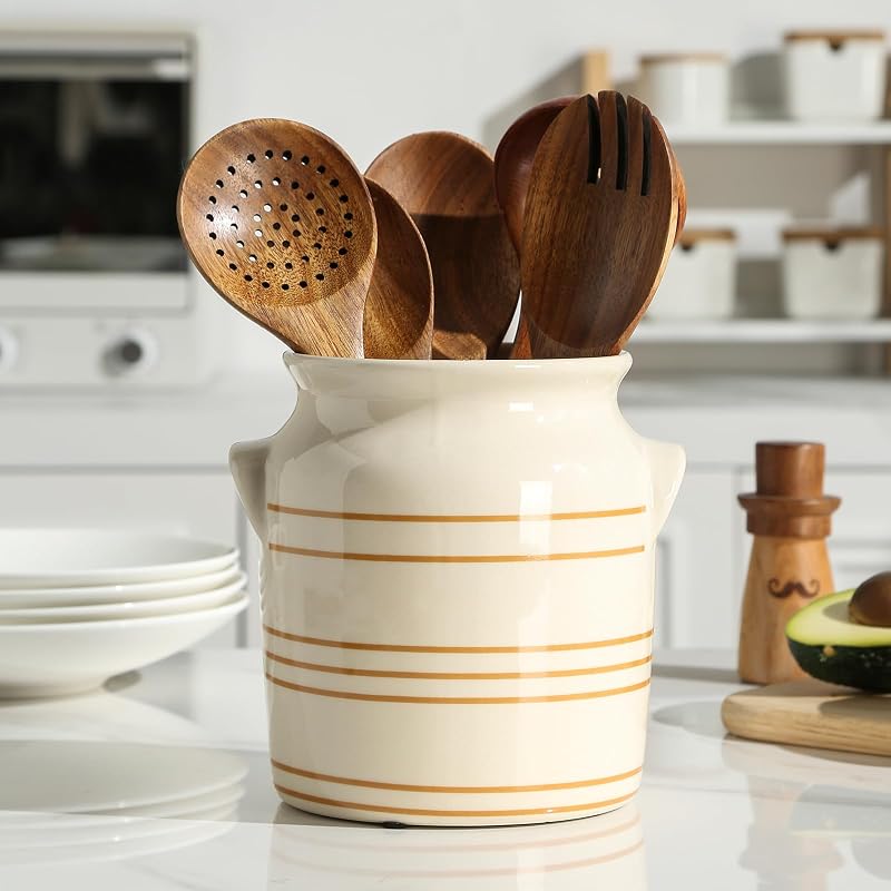 Soporte de cerámica para utensilios de cocina de granja para encimera, soporte rústico para utensilios de cocina, apto para encimera de cocina. 6*6,8*6,7 pulgadas