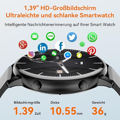 Hwagol Men's Women's Smartwatch with Call/Answer, Round Waterproof Fitness Tracker 140+ Sports Modes Smart Watch with Pedometer/Heart Rate Monitor/SpO2 for Android iOS - 2