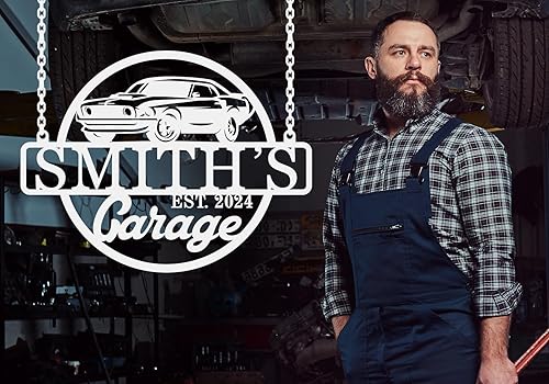 Miniatura 2 de Letreros personalizados de taller de automóviles estadounidenses, decoración de pared grande personalizada para garaje, cueva de hombre, regalo de