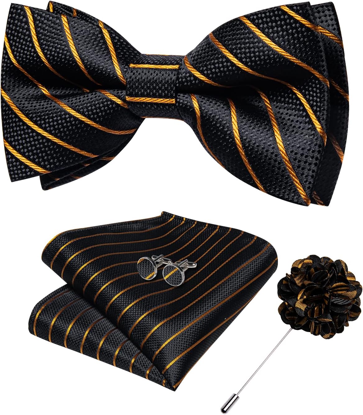 DiBanGu Silk Paisley Bow Tie for Men with Pocket Square Lapel Pin Cufflinks Pre-tied Bowtie Set for Wedding Party Prom